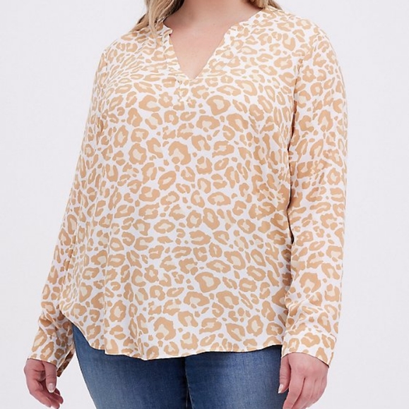 torrid Tops - Torrid plus animal leopard print v neck top, 2X, beige